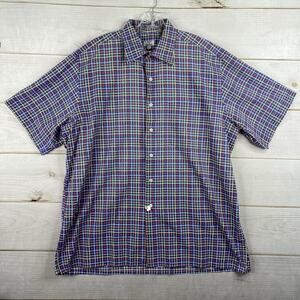 Maus & Hoffman Mens Shirt XL Colorful Plaid Check SS Button Down Dress USA Made